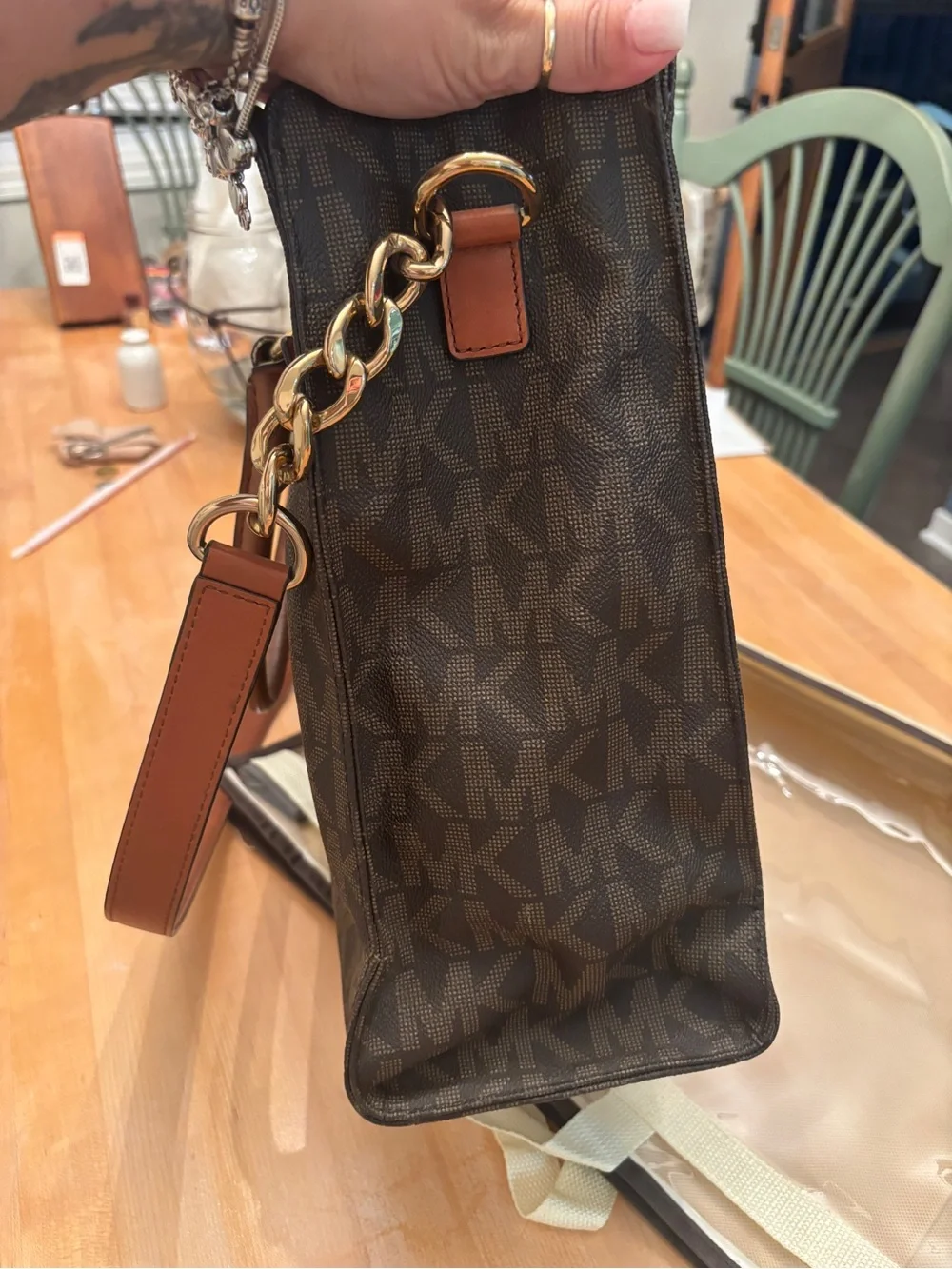 Michael Kors Hamilton Brown Signature MK Logo Large Tote Shoulder Bag